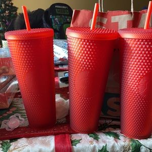 Coral studded matte Starbucks cup